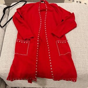 INC International Concepts Red Studded Open-Front Cardigan